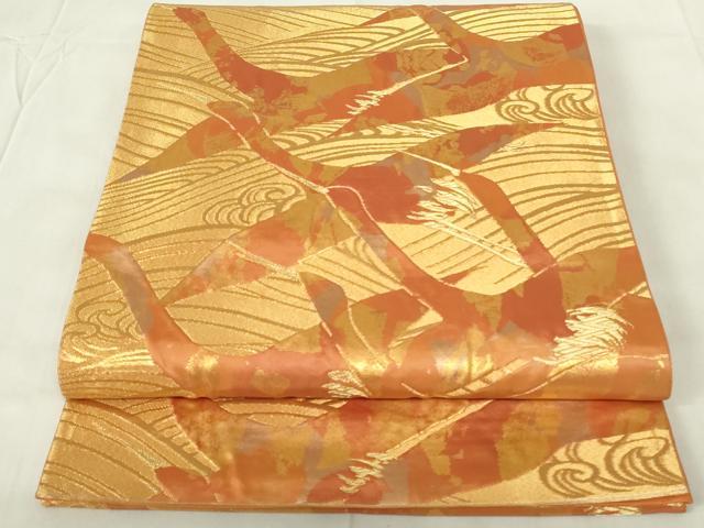 平和屋着物◎六通柄袋帯　飛鶴文　金糸　引箔　正絹　逸品　DABA5647qp