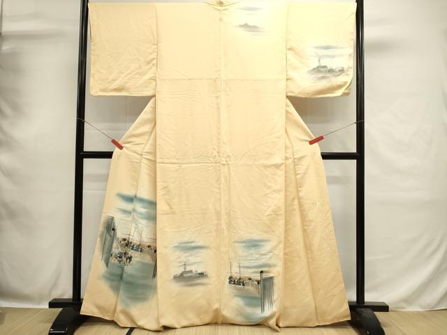 ■■■　サイズ　■■■ 身丈 164cm（肩から） 裄丈 67cm 袖丈 49cm　縫込み 3cm 袖幅 33cm 前幅 28.5cm 後幅 32.5cm 着物縫いこみ 内揚げ 2.5cm 裄 お袖側 約2cm　身頃側 約5cm ■■■　商品詳細　■■■ 【正絹・一つ紋】 状態は画像を添付しておりますので、そちらをご確認下さいますよう宜しくお願い致します。 大変上質な逸品になります。 お安く出品致しますので、是非この機会にいかがでしょうか？ ■■■　注意事項　■■■ ■モニター発色の具合により色合いが異なる場合がございます。 ■寸法は多少の誤差が生じる場合がございますのでご了承ください。 ■縫込みの長さが左右非対称の場合は短い部分を記載しております。 左右非対称であってもご返品・お値引き等の保証は出来かねますので、ご了承の上ご購入をお願い致します。 ■シミ等のチェックには注意を払っておりますが、見落としがある場合もございますし、個人の見解も様々ですので神経質な方のご購入はお控えください。 ■箪笥に入っておりました着物や帯なので畳みシワや匂いがあるものもございます。 ■お休みは基本的に土日祝となりますが、その他臨時でお休みする場合がございますのでご了承ください。 ■商品の発送は平日のみの発送となります。 ■夜間と土曜、日曜日はお問い合わせの回答が遅れる場合がございます。 ■当店では、お直し、紋入れ、お手入れ等は承っておりません。 ■生地の状態（ヤケ、経年劣化等）によってはサイズ直しが出来ない場合がございます。 その点もどうかご了承のうえ、ご購入をお願いいたします。 ■弊社で取り扱う商品は一点ものにつき、時期や在庫状況に応じて金額が変更となる場合がございます。 ■検針は行っておりません。予めご了承いただきますようお願いいたします。 ■【洗える着物】と記載のある商品におきましては、商品お届け後に洗濯を行ってしまってからのご返品にはご対応しかねます。 念の為、専門店でのお手入れをお願いいたします。 ■写真に写っている物が全てになります。それ以外の付属品はございませんのでご了承ください。 ■状態に関する写真につきましては、掲載可能な写真枚数に限りがあるため、各箇所につき1枚参考画像を掲載しております。 ■着物のサイズ目安は下記を参考ください↓ ＜女性着物＞　お端折り次第で＋5cm　−1cmが着用可能サイズ 　例）身丈170cmの場合、身長160cm〜175cm ＜男性着物＞　身丈＋約25cm〜27cm程が適応身長 　例）身丈155cmの場合、身長180〜182cm