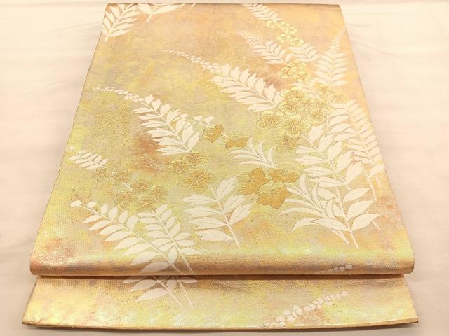 平和屋着物◎六通柄袋帯　草花文　金糸　引箔　正絹　逸品　BAAU8295hv