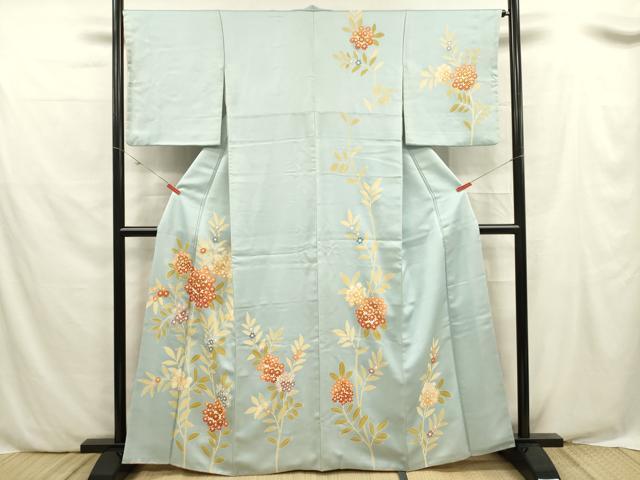 Full-Length Under-Kimono - 平和屋着物■訪問着　駒刺繍　草花文　正絹　逸品　DABF0522ya