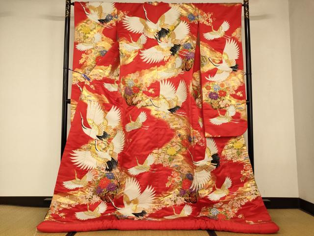 平和屋本店●色打掛　和装　婚礼　結婚式　花嫁　神社挙式　唐織　飛鶴花車文　金銀糸　逸品　AABK8283fw