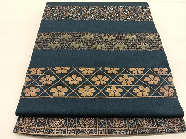 平和屋着物●西陣　川島織物　全通柄　本袋帯　横段文　金糸　正絹　逸品　BAAU0940hv