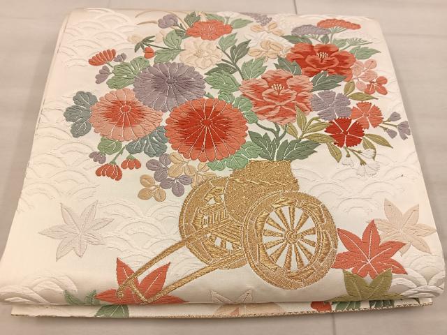 平和屋着物◎六通柄袋帯 唐織 花車文 金糸 正絹 逸品 BAAX1273mz