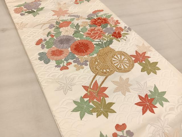 平和屋の平和屋着物◎六通柄袋帯 唐織 花車文 金糸 正絹 逸品 BAAX1273mz｜アングル2