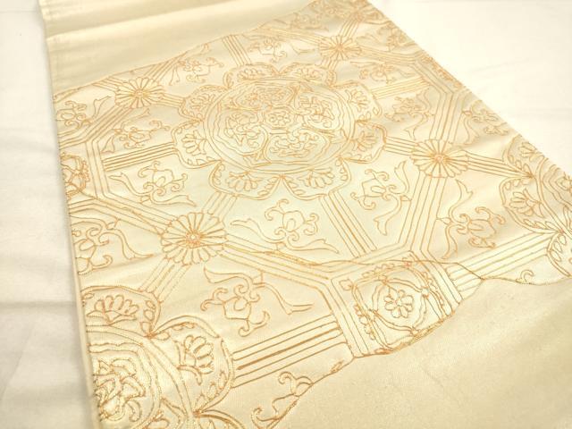 平和屋着物■太鼓柄袋帯　駒刺繍　総刺繍　正倉院花文　金糸　正絹　逸品　DAAM2680tw