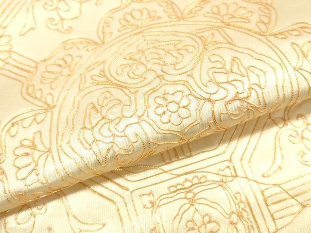 平和屋着物■太鼓柄袋帯　駒刺繍　総刺繍　正倉院花文　金糸　正絹　逸品　DAAM2680tw