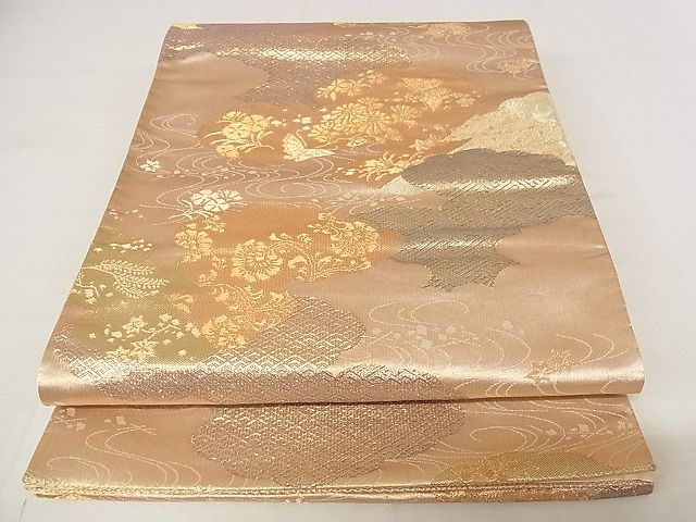 平和屋着物◎六通柄袋帯　雲取花蝶飛鳥文　金銀糸　正絹　逸品　AAAH4209Apf