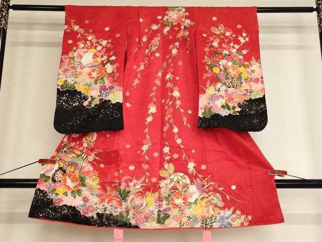 平和屋着物[]七五三　女の子　3歳　祝着　三つ身　御所車花蝶文　暈し染め　金彩　AABB5756ja