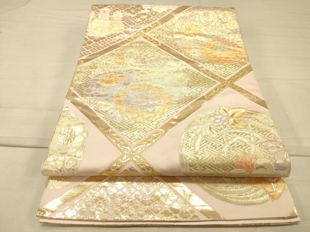 平和屋着物◎六通柄袋帯　天井花文　金糸　正絹　逸品　DAAK2515ob