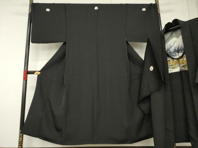 平和屋着物●男性　黒紋付・羽織セット　正絹　逸品　AABF6182ck