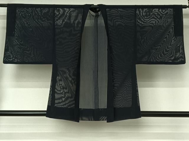 平和屋着物▽男性　羽織　スリーシーズン　春夏秋　塵除け　暗黒色　正絹　逸品　AABI4644jh