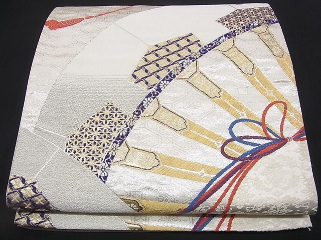 平和屋着物■六通柄袋帯 唐織 扇面吉祥文 金銀糸 逸品 n-rv0240