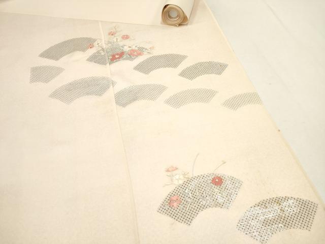平和屋着物▼付下げ　反物　着尺　総刺繍　地紙枝花文　暈し染め　銀彩　正絹　逸品　未使用　AAAR7814uw