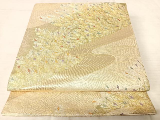 平和屋着物◎六通柄袋帯　流水寿松文　金銀糸　正絹　逸品　AAAS9767yx