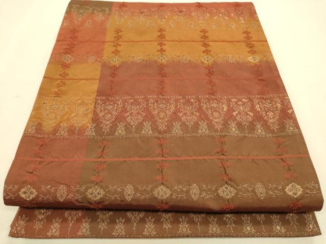 平和屋着物◎全通柄袋帯　横段花文　金糸　正絹　逸品　CAAP8350ft