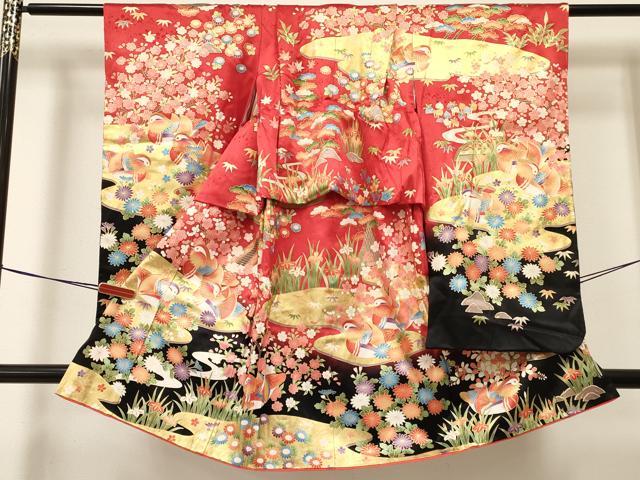 Kimono （For Girls） - 平和屋着物[]七五三　女の子　7歳　祝着　四つ身　鴛鴦花文　暈し染め　金彩　逸品　DAAY3296ma