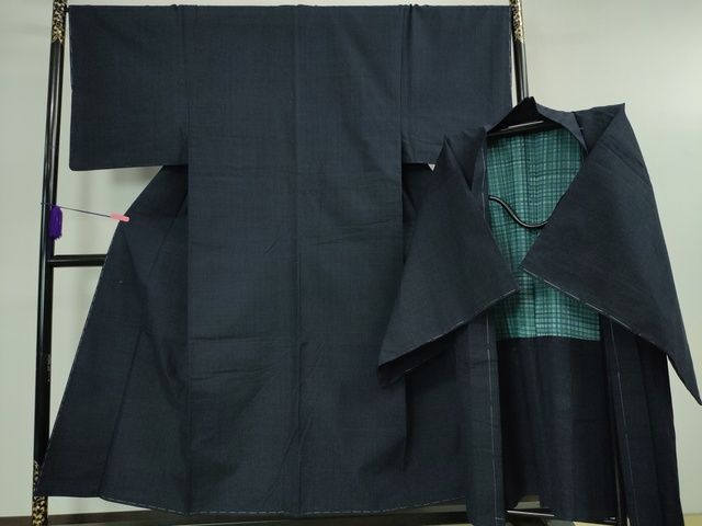 平和屋本店■極上 男性 綿薩摩 東郷織物謹製 手織 實篤 永江明夫(正藍染) アンサンブル 逸品 未使用 DZAA2197kh4