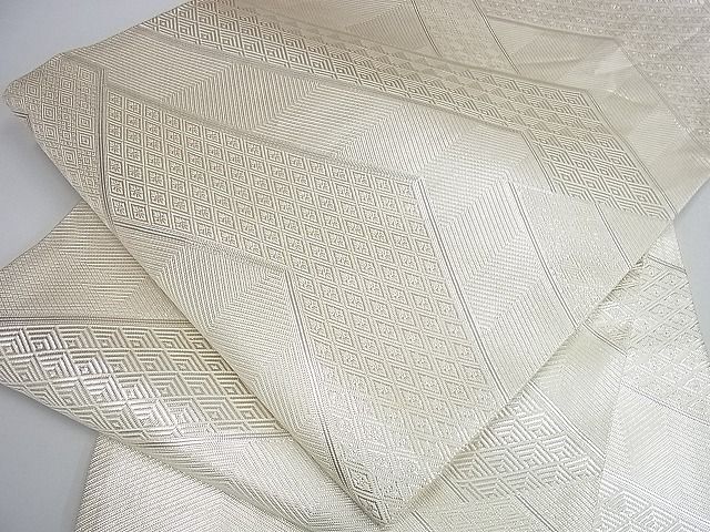 平和屋着物■本綾佐賀錦 全通柄袋帯 幾何学文様 銀糸 逸品 tw3949