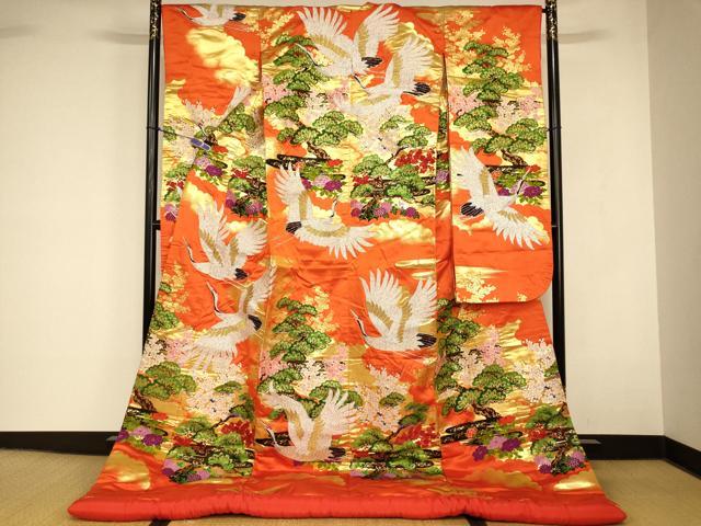 平和屋本店●色打掛　和装　婚礼　結婚式　花嫁　神社挙式　唐織　飛鶴梅松文　金銀糸　逸品　AABK8286fw