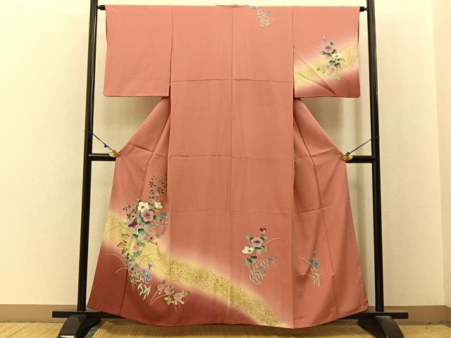 平和屋着物■訪問着 草花文 暈し染め 金彩 正絹 逸品 BAAX6711hj