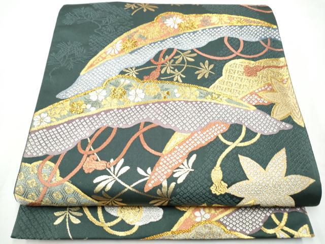 平和屋着物●六通柄袋帯　吉祥花文　金糸　正絹　逸品　CABE4606hy