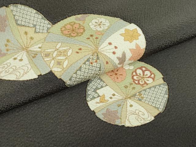 平和屋着物●九寸名古屋帯　花鞠文　金彩　鬼しぼ縮緬　正絹　逸品　DAAT0186ob