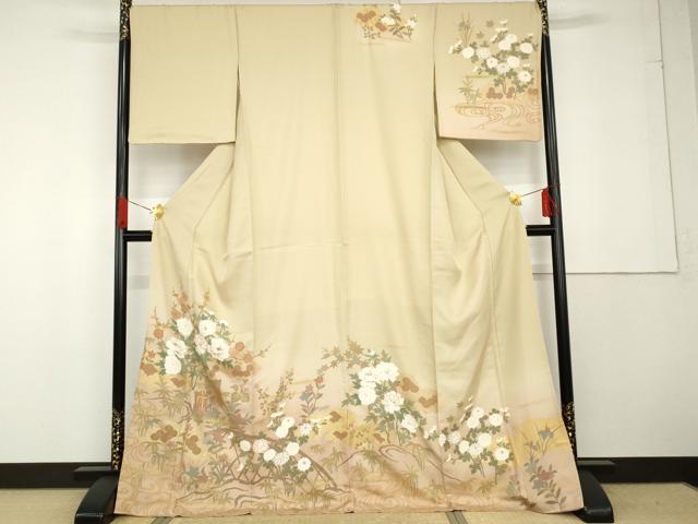 Full-Length Under-Kimono - 平和屋着物●訪問着　刺繍　流水御所車花文　暈し染め　金糸　金彩　正絹　逸品　AABG3549cs