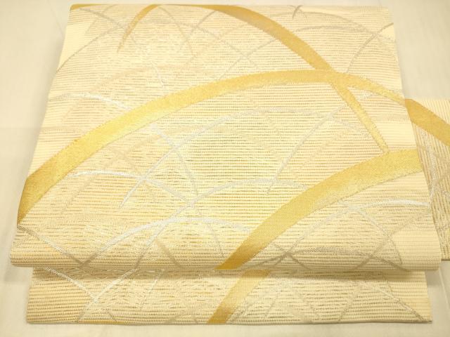 平和屋着物＊夏物　九寸名古屋帯　草葉文　金銀糸　正絹　逸品　DAAR6971cm(4)