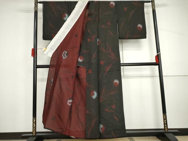 平和屋の平和屋着物＊夏物 小紋 風通紗 枝花文 黒地 銀通し地 AABI9724cs｜アングル3