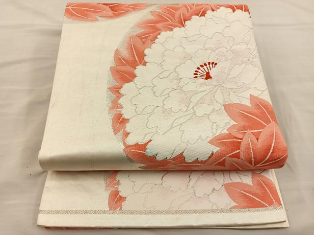平和屋着物◎六通柄袋帯　唐織　草花文　銀糸　正絹　逸品　BAAT5735xa