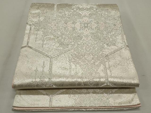 平和屋着物◎六通柄袋帯　正倉院更紗花文　銀糸　引箔　正絹　逸品　CAAO4441qe
