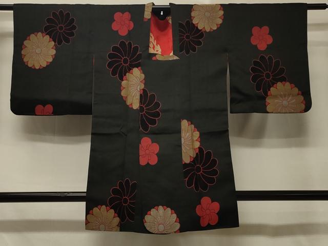 Kimono - 平和屋着物＃道行コート　舞花文　黒地　金銀糸　正絹　逸品　CABD7972in