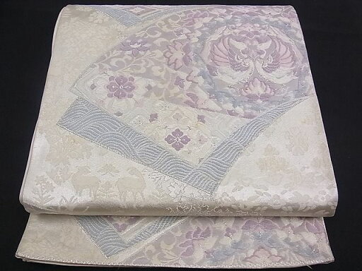 平和屋着物■六通柄袋帯 唐織 地紙重ね向かい鳥花文 銀糸 逸品 n-mz4326 平和屋着物■六通柄袋帯 唐織 地紙重ね向かい鳥花文 銀糸 逸品 n-mz4326