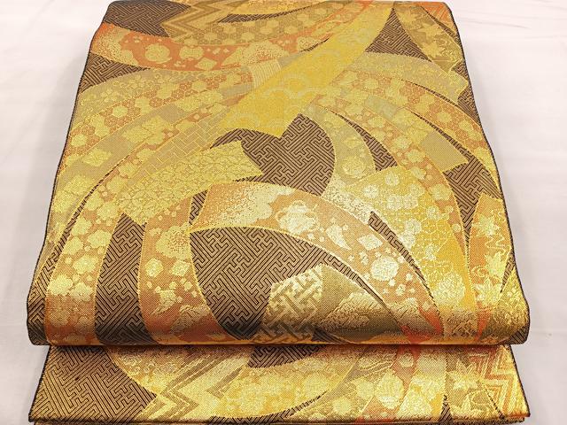 平和屋着物■佐賀錦　全通柄袋帯　束ね熨斗吉祥文　金糸　正絹　逸品　BAAN7741ea