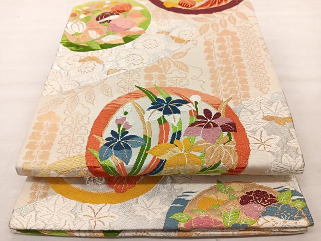 平和屋着物◎六通柄袋帯　唐織　花鳥丸文　金銀糸　正絹　逸品　BAAT1609xk