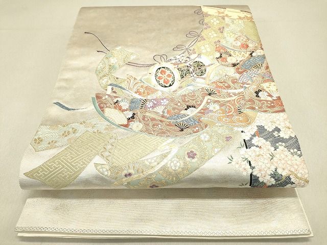平和屋着物◎太鼓柄袋帯 唐織 几帳鼓花文 金糸 引箔 逸品 DAAG4513fe