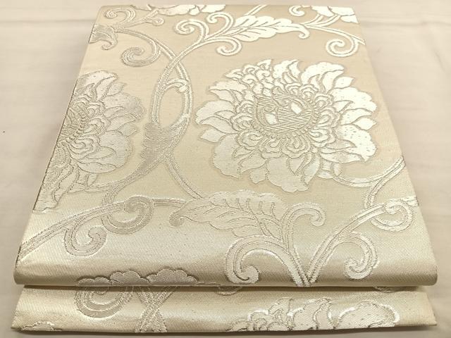 平和屋着物◎六通柄袋帯　花唐草文　銀糸　正絹　逸品　BAAU0806hv
