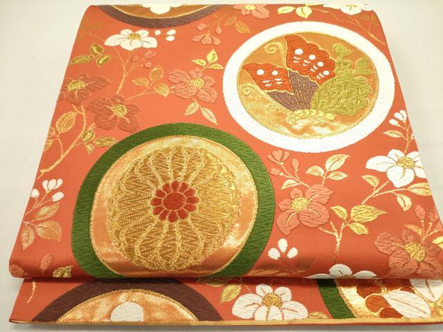 平和屋着物●西陣　河合美術織物謹製　六通柄袋帯　唐織　舞蝶花文　金糸　正絹　逸品　DABD0929op