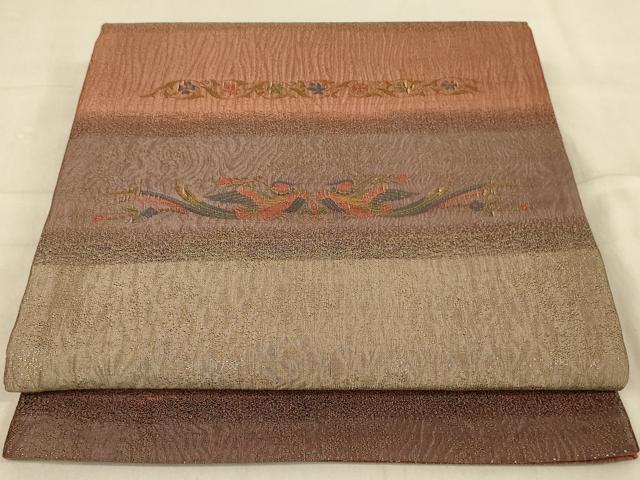 平和屋着物◎六通柄袋帯　ふくれ織　花鳥文　正絹　逸品　AAAV9491ou