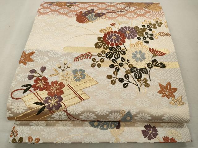 平和屋着物◎六通柄袋帯　唐織　エ霞花蝶文　金糸　正絹　逸品　CAAS4141qe