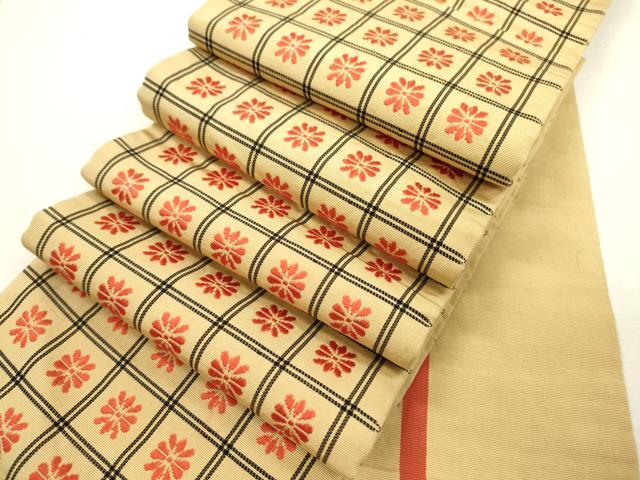 平和屋着物◎本場筑前博多織 半幅帯 いちご錦 証紙付き 正絹 逸品 DAAW3602fe