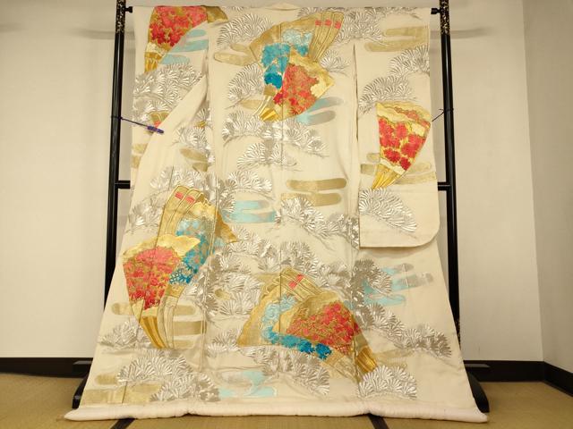 平和屋本店●夏物　色打掛　絽　和装　婚礼　結婚式　花嫁　神社挙式　総刺繍　草花扇子松文　金銀糸　逸品　AABK8291…