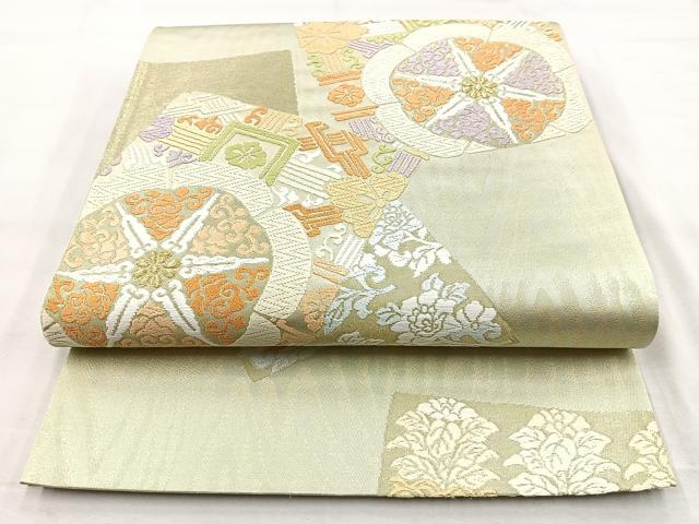 平和屋着物◎六通柄袋帯　唐織　色紙花文　金糸　正絹　逸品　BAAO6376cm
