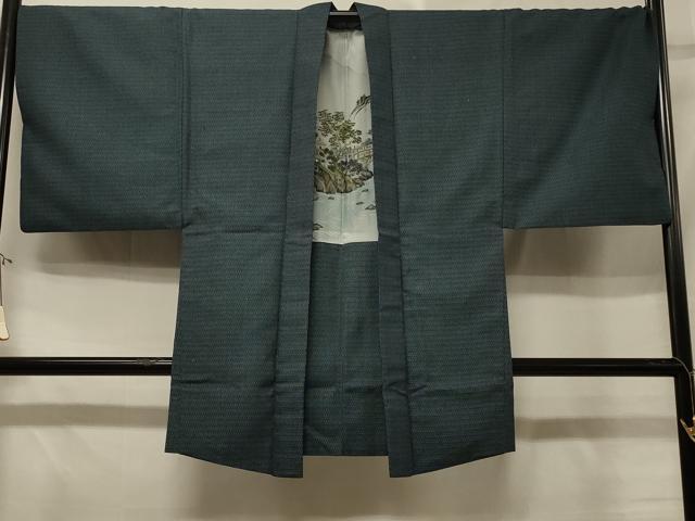 平和屋着物＃男性　長羽織　お召地　80亀甲　総詰め　正絹　逸品　CABD7994in