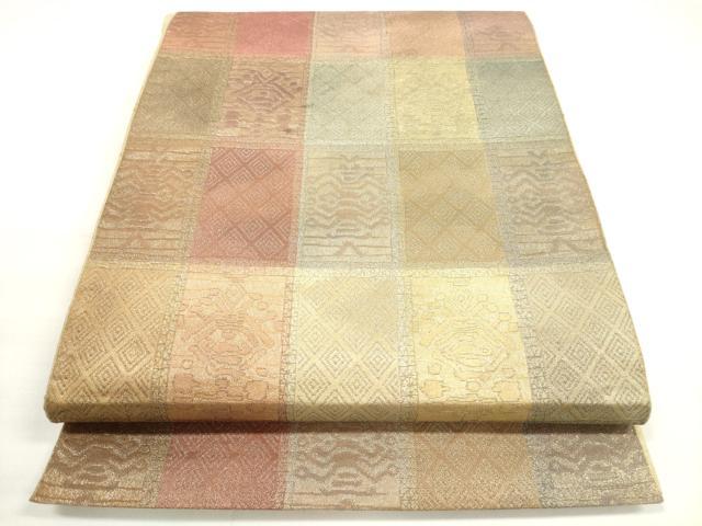 Rakuten - 平和屋着物◎全通柄袋帯 市松洋花文 金糸 正絹 逸品 DABC5830xg