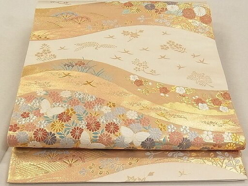 平和屋着物◎六通柄袋帯 唐織 霞花鳥文 金糸 逸品 CAAC8456ca 平和屋着物◎六通柄袋帯 唐織 霞花鳥文 金糸 逸品 CAAC8456ca