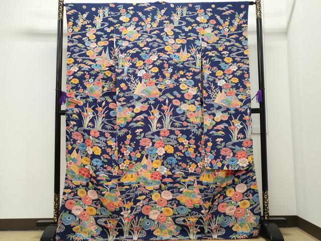 平和屋着物●豪華振袖 型染め 風景草花文 正絹 逸品 CAAQ9105vf