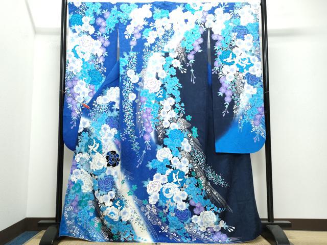 平和屋着物●豪華振袖 刺繍 花蝶文 暈し染め 銀彩 正絹 逸品 CAAU9697vf