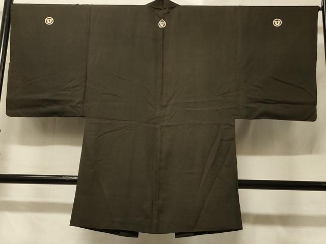 平和屋着物＃男性 長羽織 黒紋付き 正絹 逸品 CABD1553in