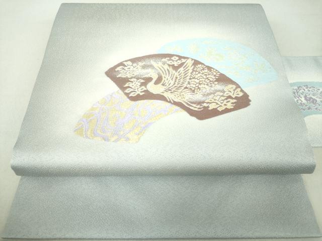 平和屋着物●九寸名古屋帯　地紙鳳凰花文　金糸　銀通し地　鈴乃屋扱い　正絹　逸品　DAAU5959ps
